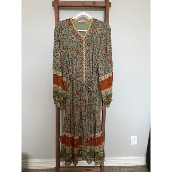 SPELL & THE GYPSY COLLECTIVE - LADY UNTAMED BUTTON DOWN MIDI DRESS -MATCHA - Med - Picture 7 of 10